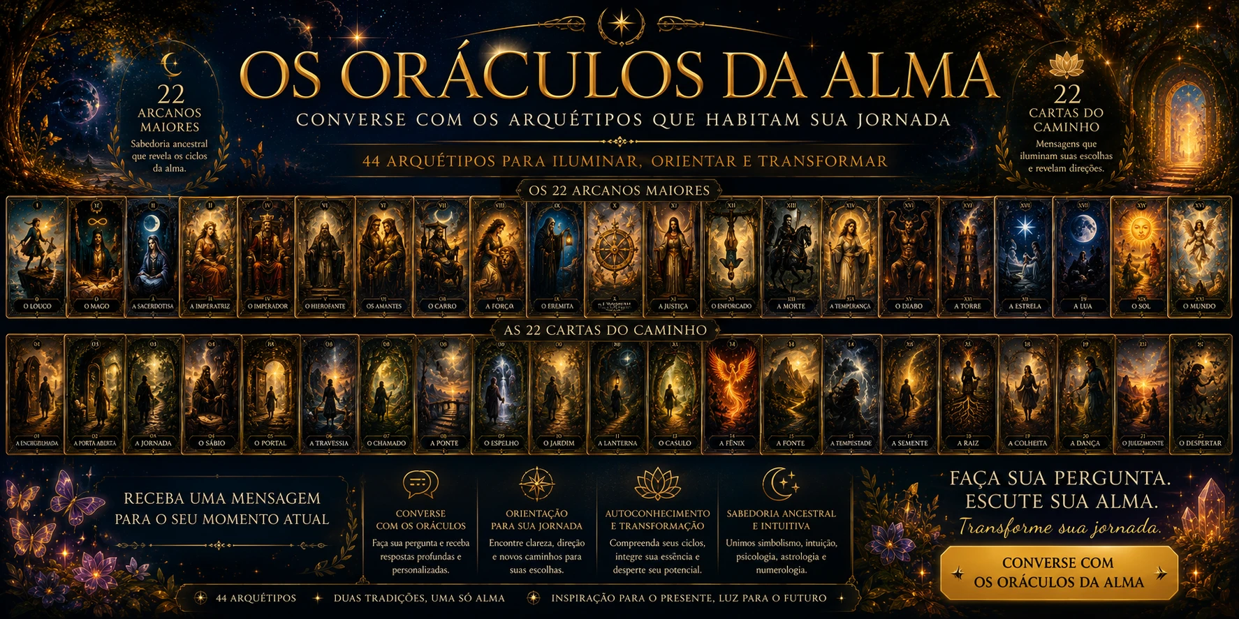 Os 22 Oráculos da Alma — os 22 Arcanos Maiores e as 22 Cartas do Caminho, 44 arquétipos para iluminar, orientar e transformar